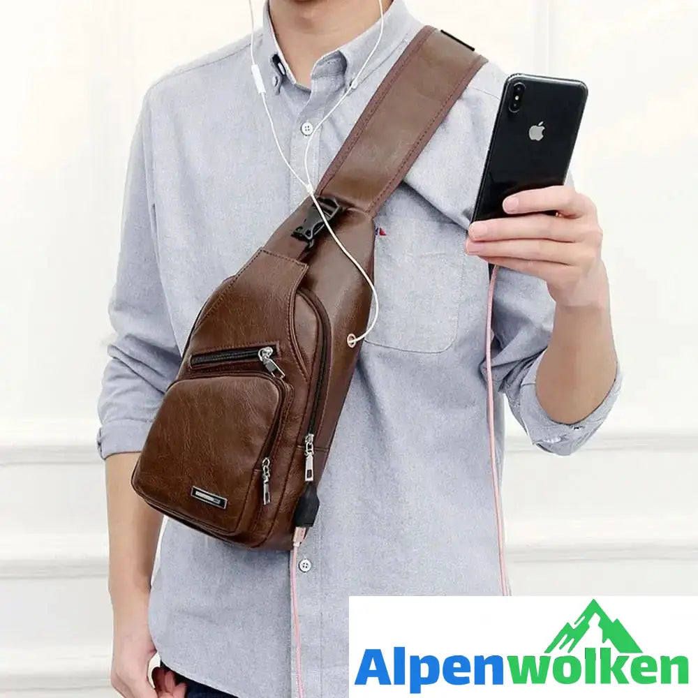 Alpenwolken - Schultertasche Crossbodytasche für Herren mit USB-Ladeanschluss