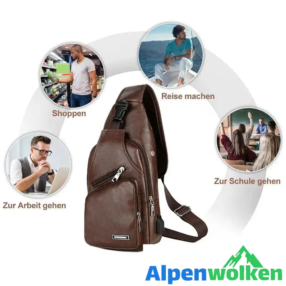 Alpenwolken - Schultertasche Crossbodytasche für Herren mit USB-Ladeanschluss