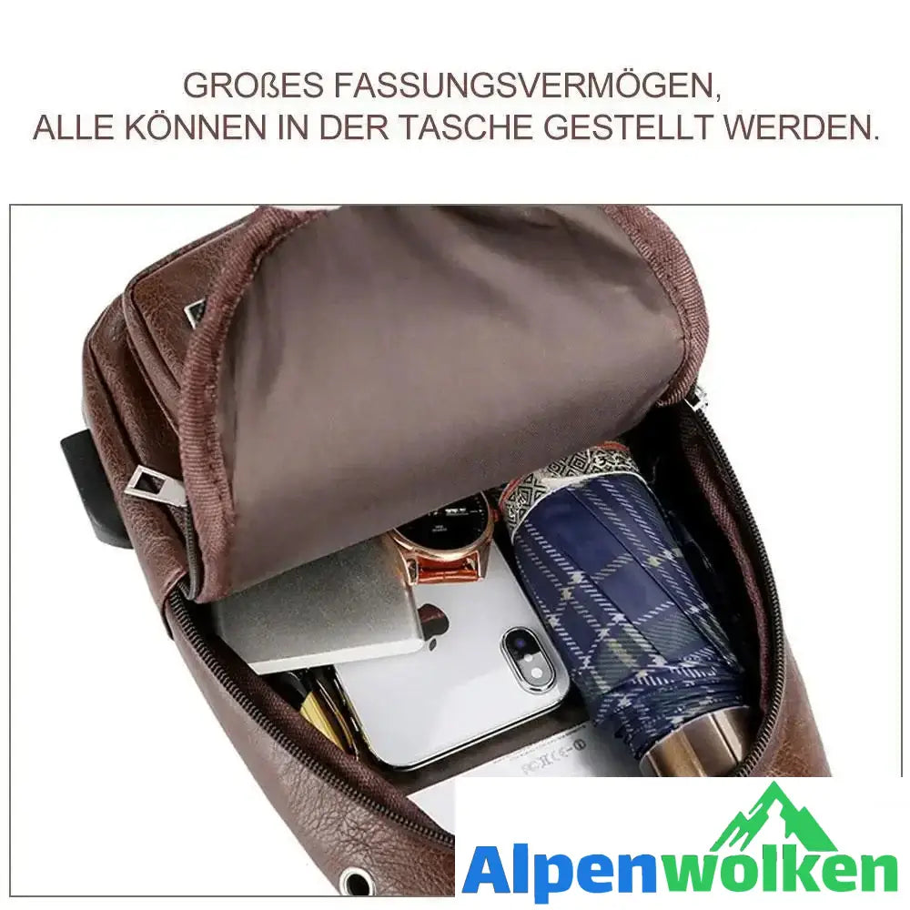 Alpenwolken - Schultertasche Crossbodytasche für Herren mit USB-Ladeanschluss