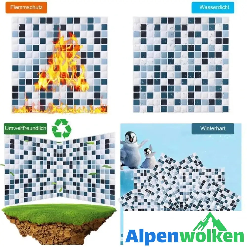 Alpenwolken - Selbstklebende 3D Fliesenaufkleber, 4 Stücke