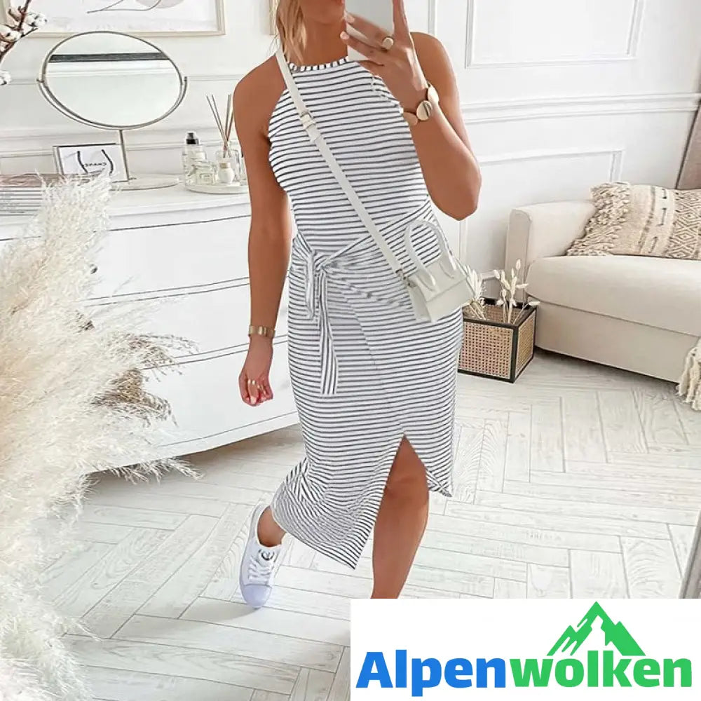 Alpenwolken - Sexy Gestreiftes Ärmelloses Damenkleid mit Schnürung