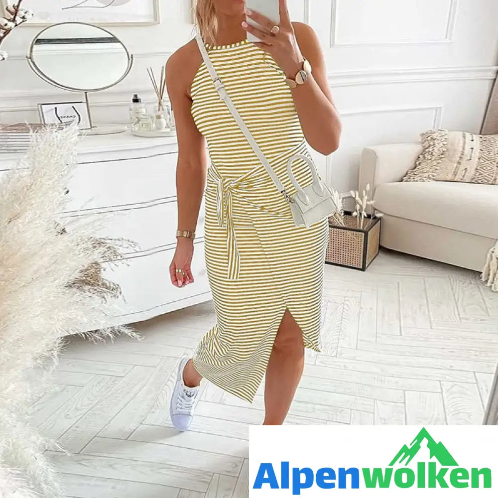 Alpenwolken - Sexy Gestreiftes Ärmelloses Damenkleid mit Schnürung