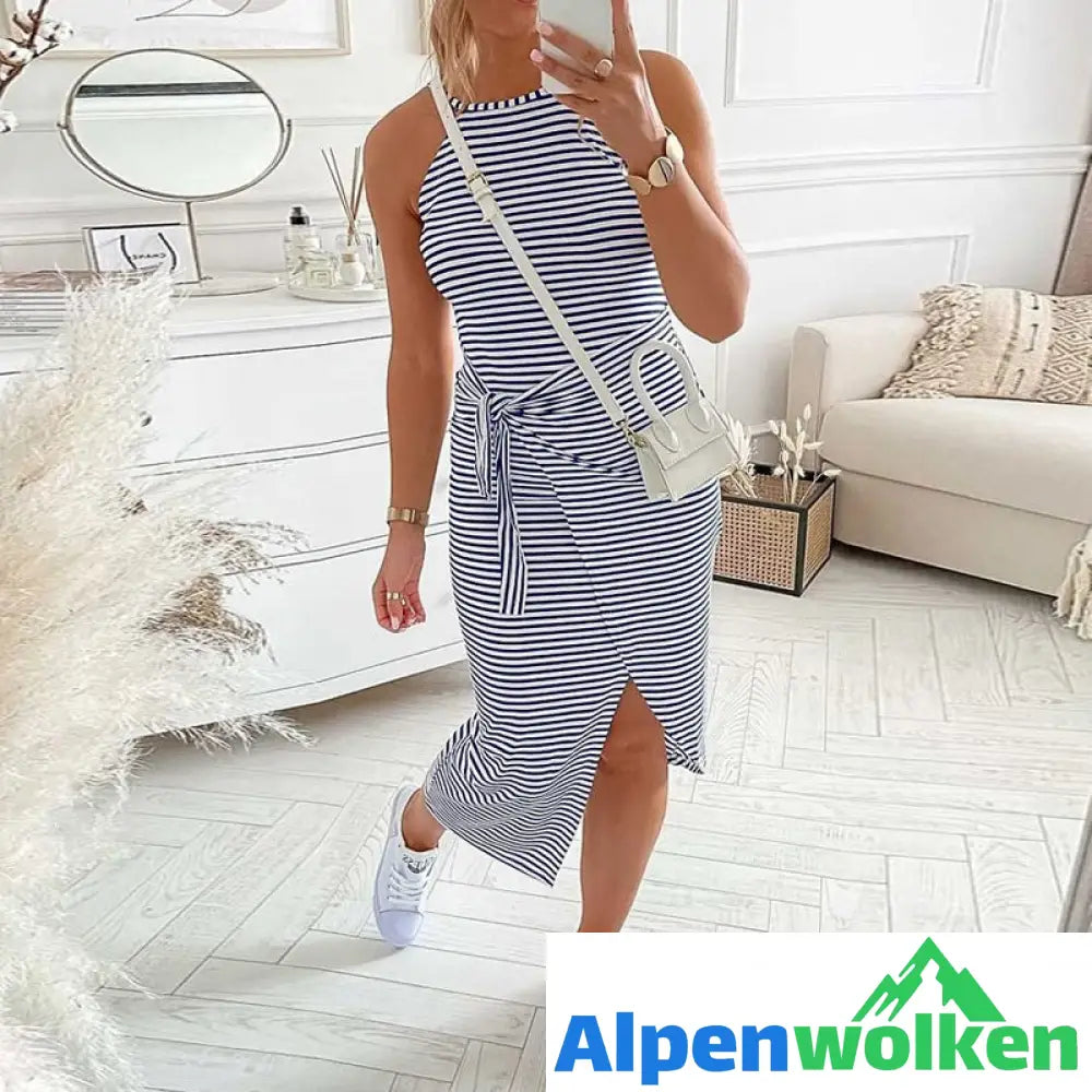 Alpenwolken - Sexy Gestreiftes Ärmelloses Damenkleid mit Schnürung