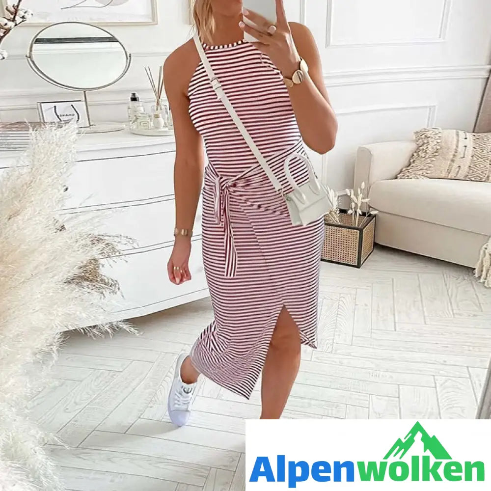 Alpenwolken - Sexy Gestreiftes Ärmelloses Damenkleid mit Schnürung