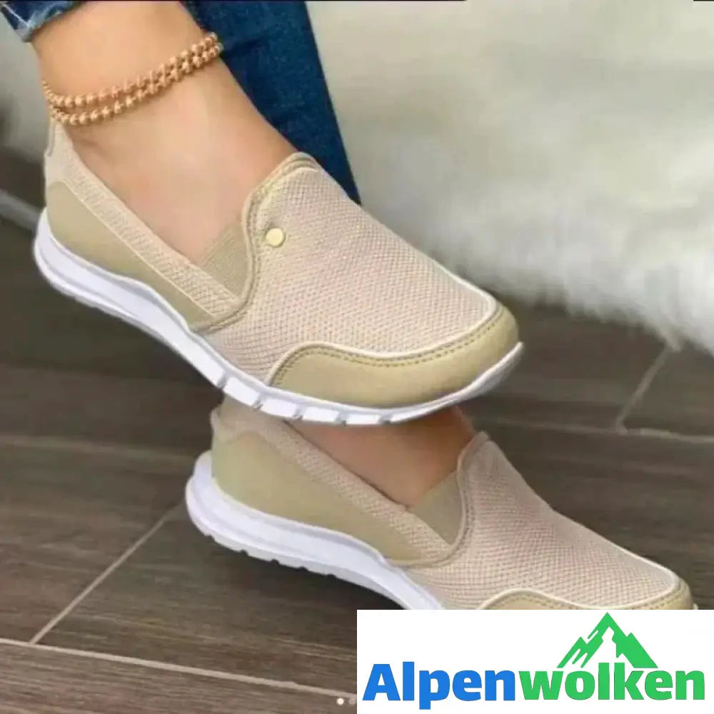 Alpenwolken - Slip-On Orthopädische Diabetiker Walking Schuhe, Easy Fit Leichte Flache Turnschuhe Beige