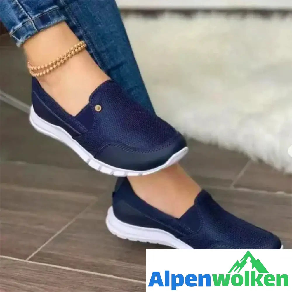 Alpenwolken - Slip-On Orthopädische Diabetiker Walking Schuhe, Easy Fit Leichte Flache Turnschuhe Blau