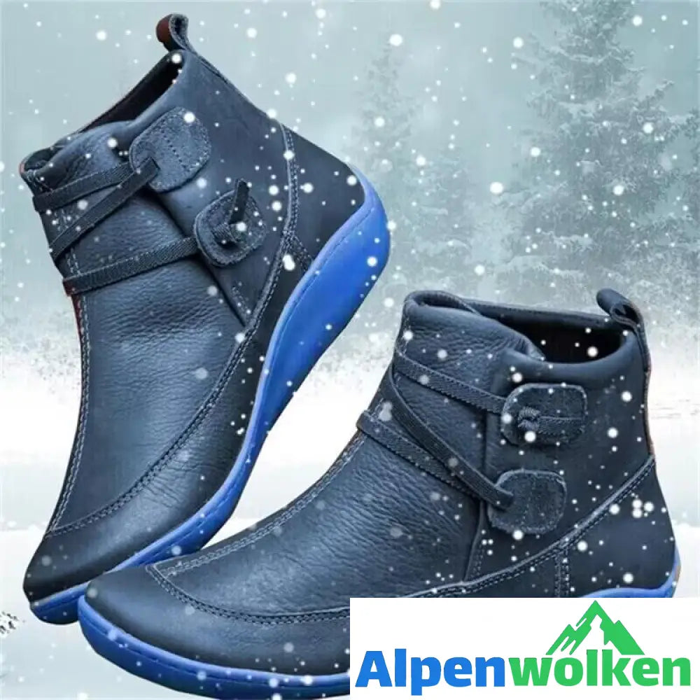 Alpenwolken - Snow Ankle Boots Wasserdichtes Leder Orthopädische Schuhe Blau