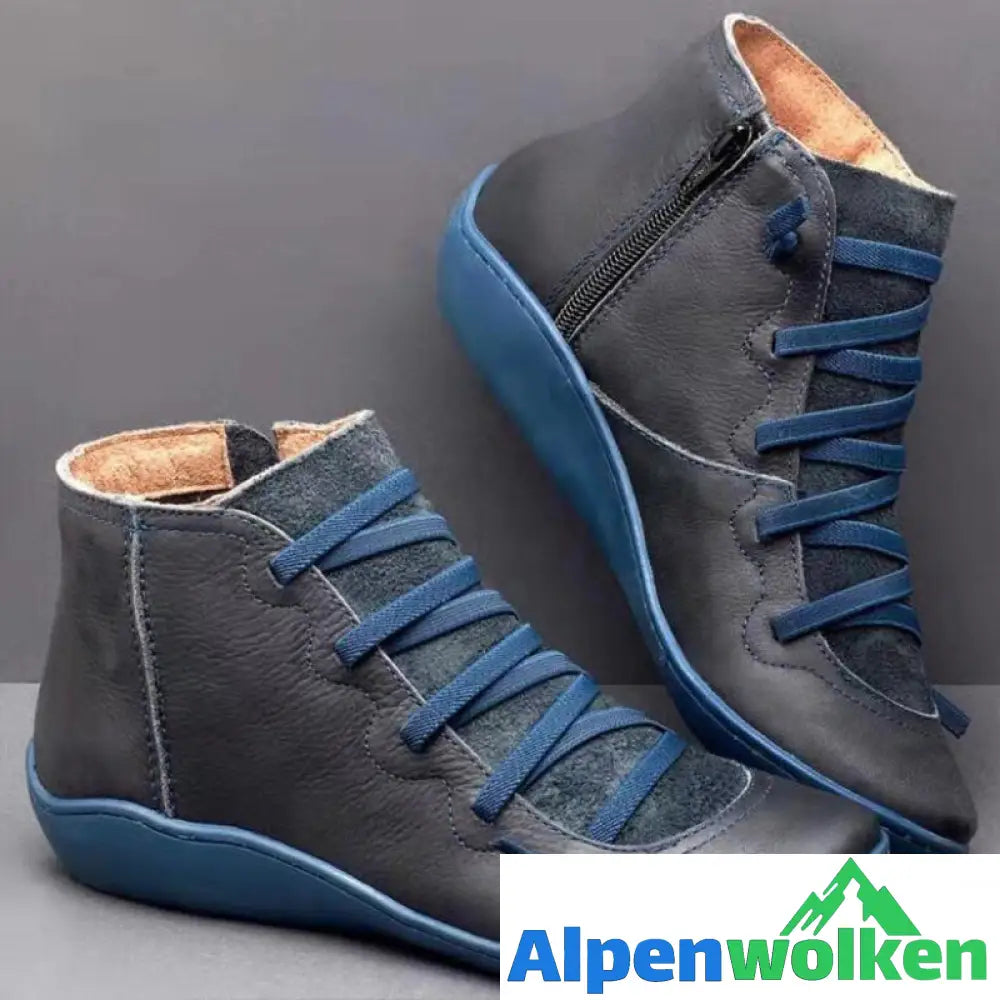 Alpenwolken - Snow Ankle Boots Wasserdichtes Leder Orthopädische Schuhe Blau B