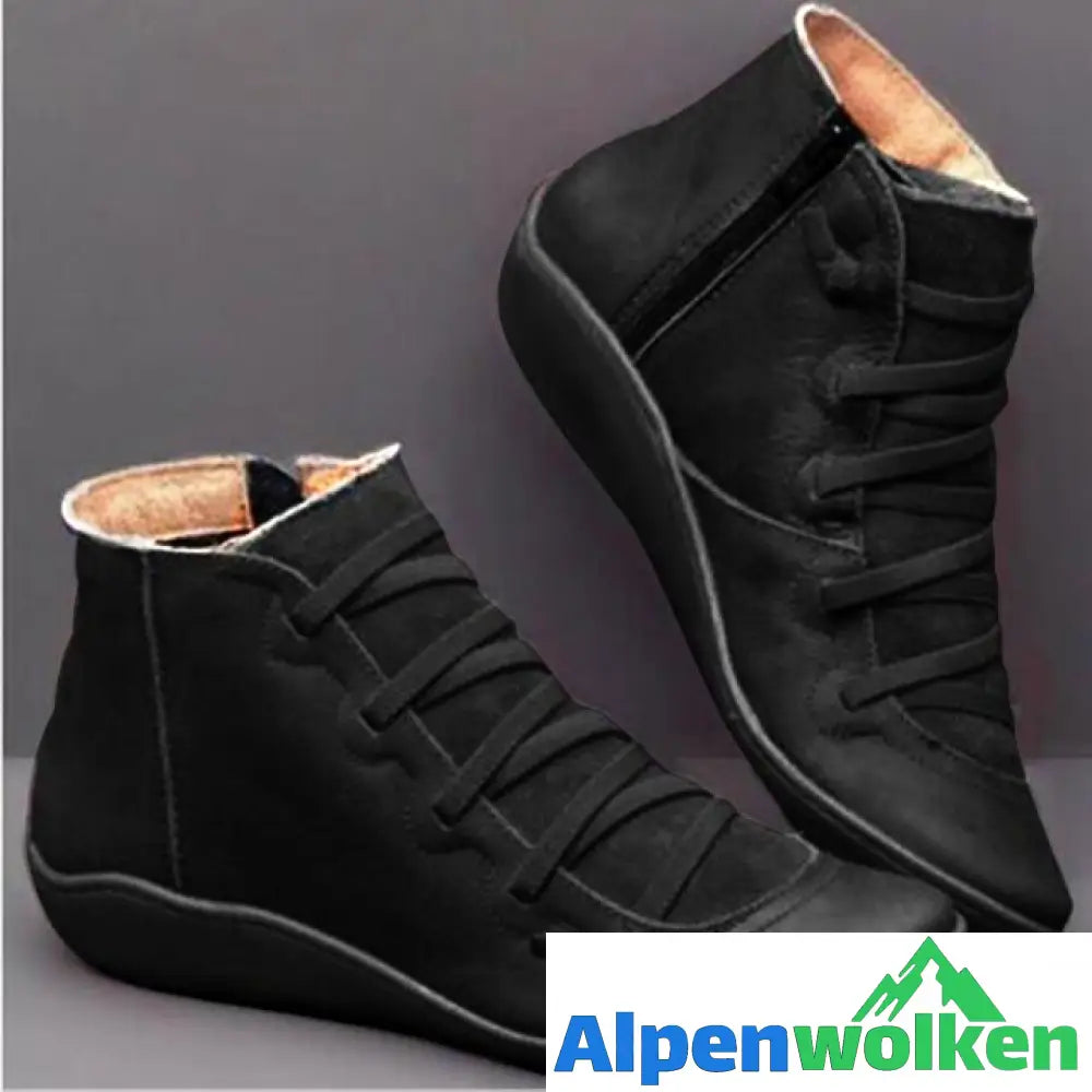 Alpenwolken - Snow Ankle Boots Wasserdichtes Leder Orthopädische Schuhe Dunkelgrau