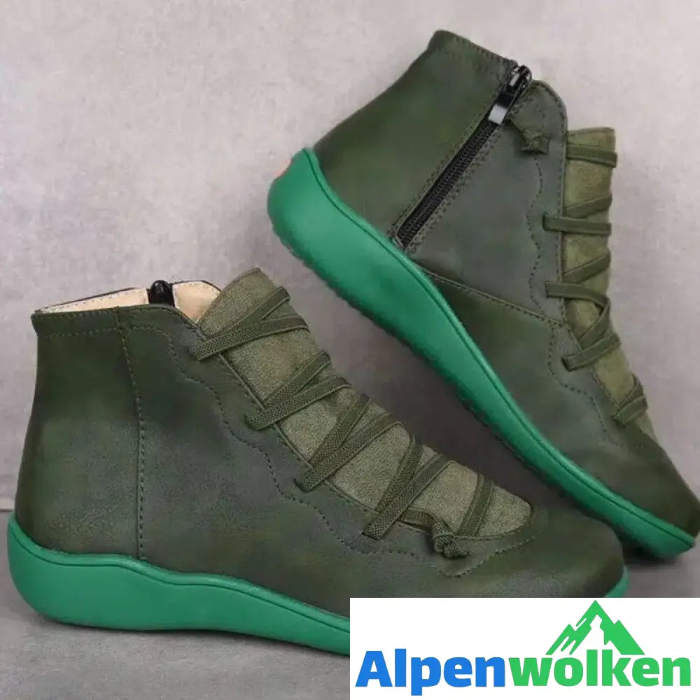 Alpenwolken - Snow Ankle Boots Wasserdichtes Leder Orthopädische Schuhe Grün