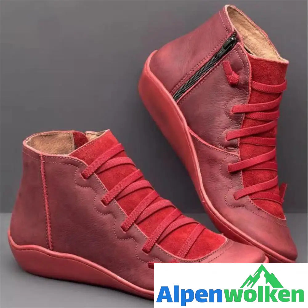 Alpenwolken - Snow Ankle Boots Wasserdichtes Leder Orthopädische Schuhe Rot B