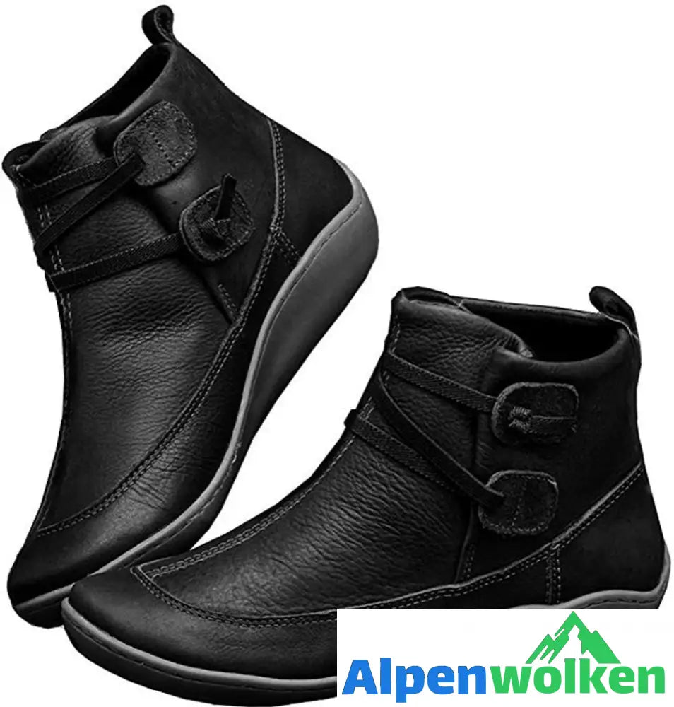 Alpenwolken - Snow Ankle Boots Wasserdichtes Leder Orthopädische Schuhe Schwarz