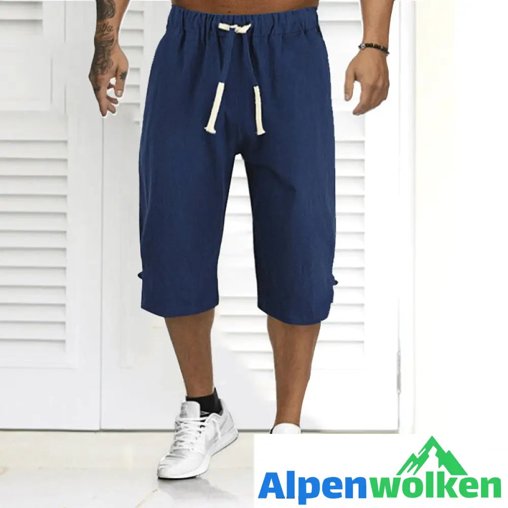 Alpenwolken - Sommer einfarbige lässige Leinenshorts für Herren