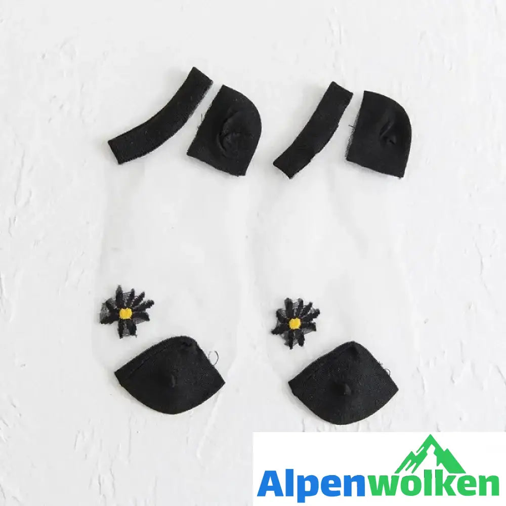 Alpenwolken - Sommer Gänseblümchen Socken schwarz 5 Paar