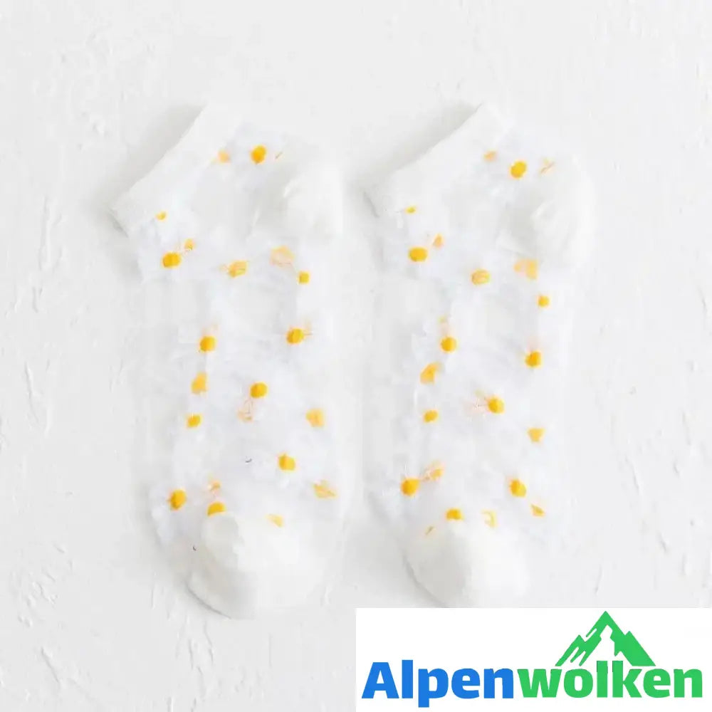 Alpenwolken - Sommer Gänseblümchen Socken weiß 5 Paar