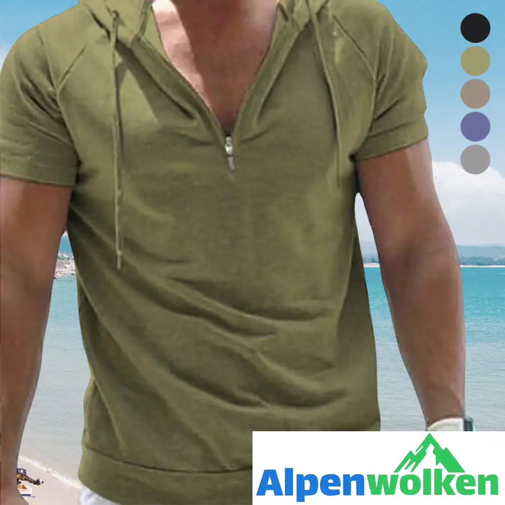 Alpenwolken - Sommer Herren Sport-T-Shirt mit Kapuze