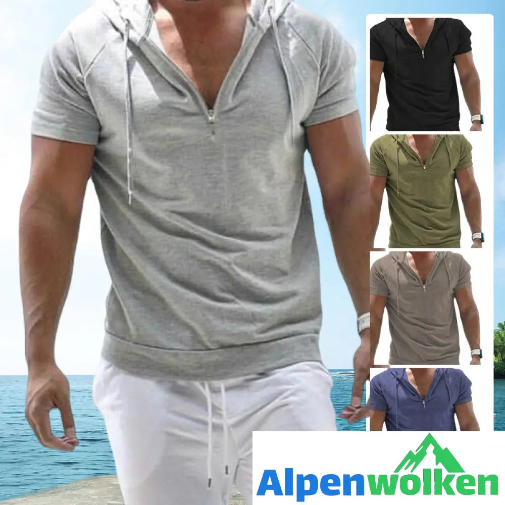 Alpenwolken - Sommer Herren Sport-T-Shirt mit Kapuze