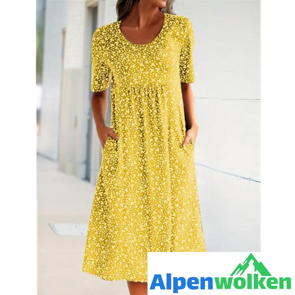 Alpenwolken - 🎉Sommer-Specials🎉Blumen-Strandkleid mit Rundhalsausschnitt