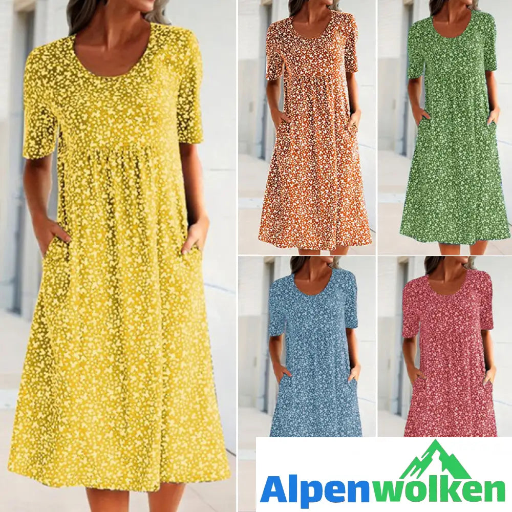 Alpenwolken - 🎉Sommer-Specials🎉Blumen-Strandkleid mit Rundhalsausschnitt