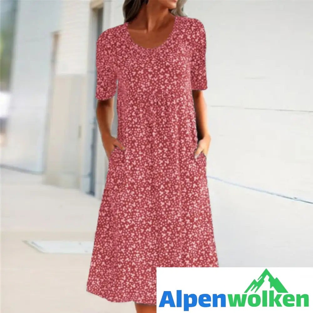 Alpenwolken - 🎉Sommer-Specials🎉Blumen-Strandkleid mit Rundhalsausschnitt