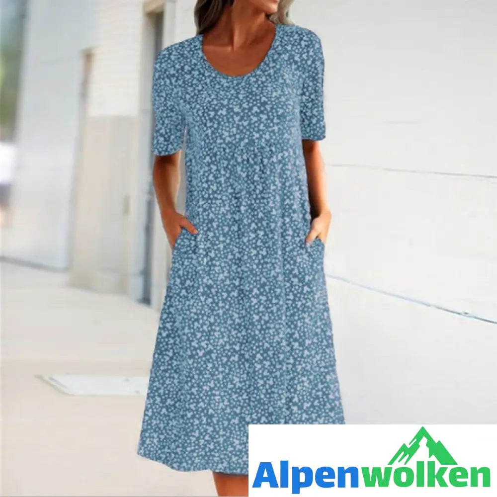 Alpenwolken - 🎉Sommer-Specials🎉Blumen-Strandkleid mit Rundhalsausschnitt