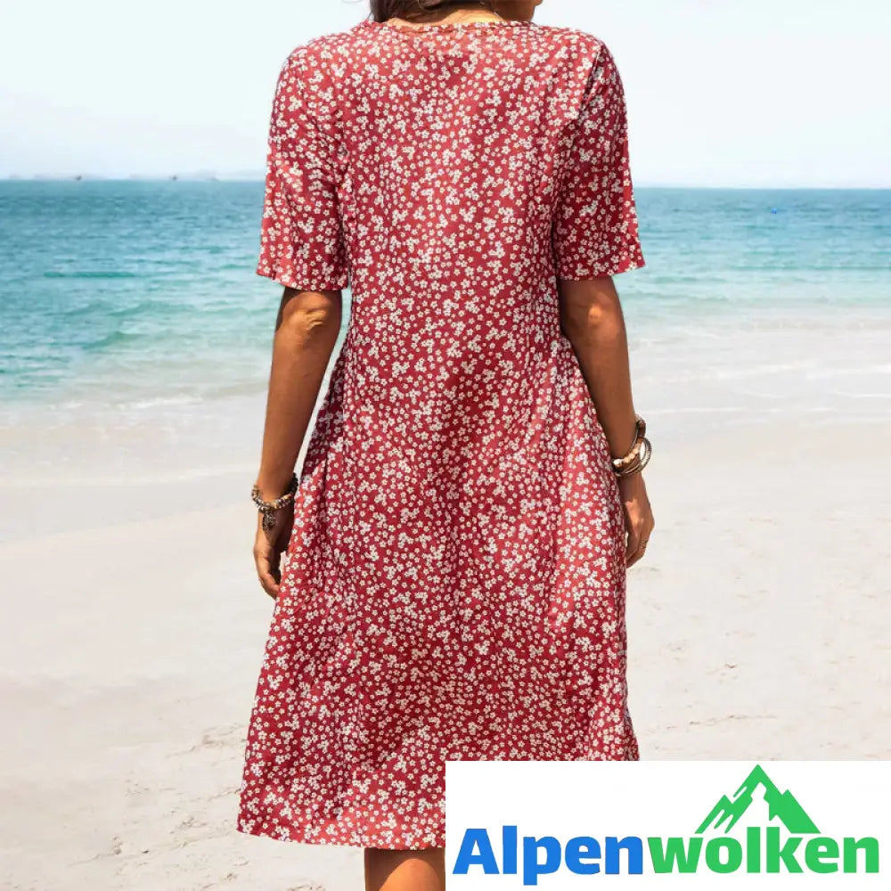 Alpenwolken - 🎉Sommer-Specials🎉Blumen-Strandkleid mit Rundhalsausschnitt