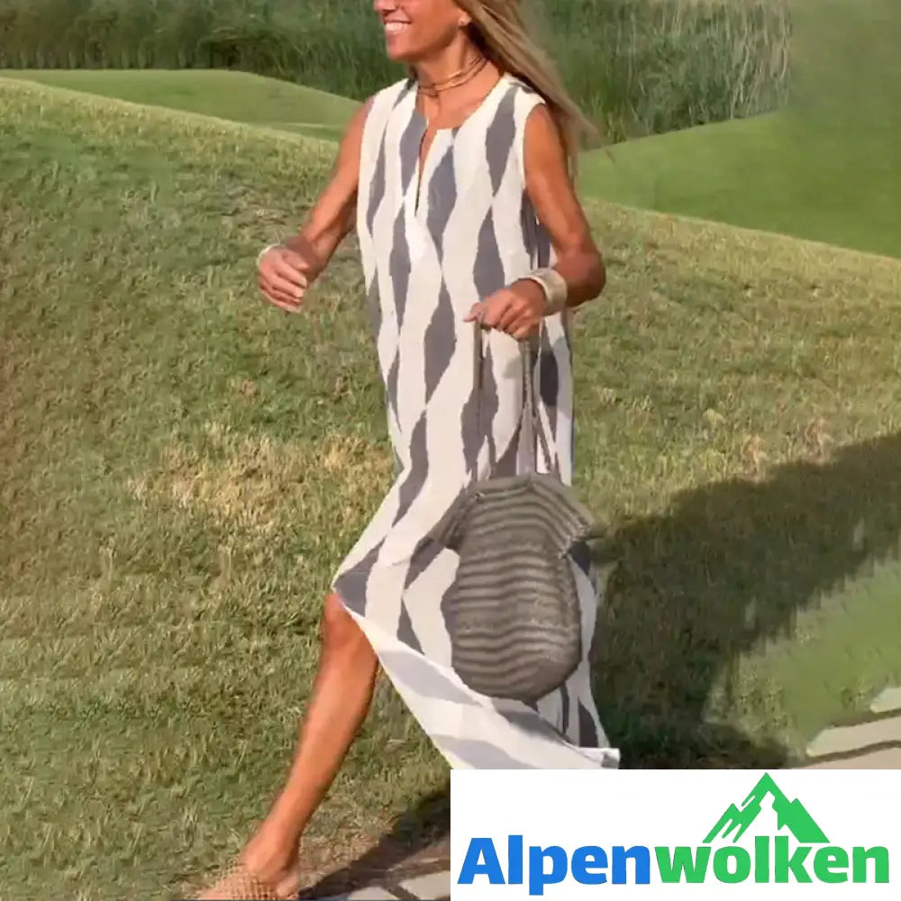 Alpenwolken - 🎉Sommer-Specials🎉Langes Kleid mit Schlitz und Rautenmuster