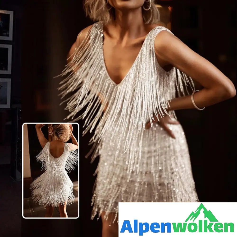 Alpenwolken - 🎉Sommer-Specials🎉Sexy ärmelloses Fransenkleid mit V-Ausschnitt