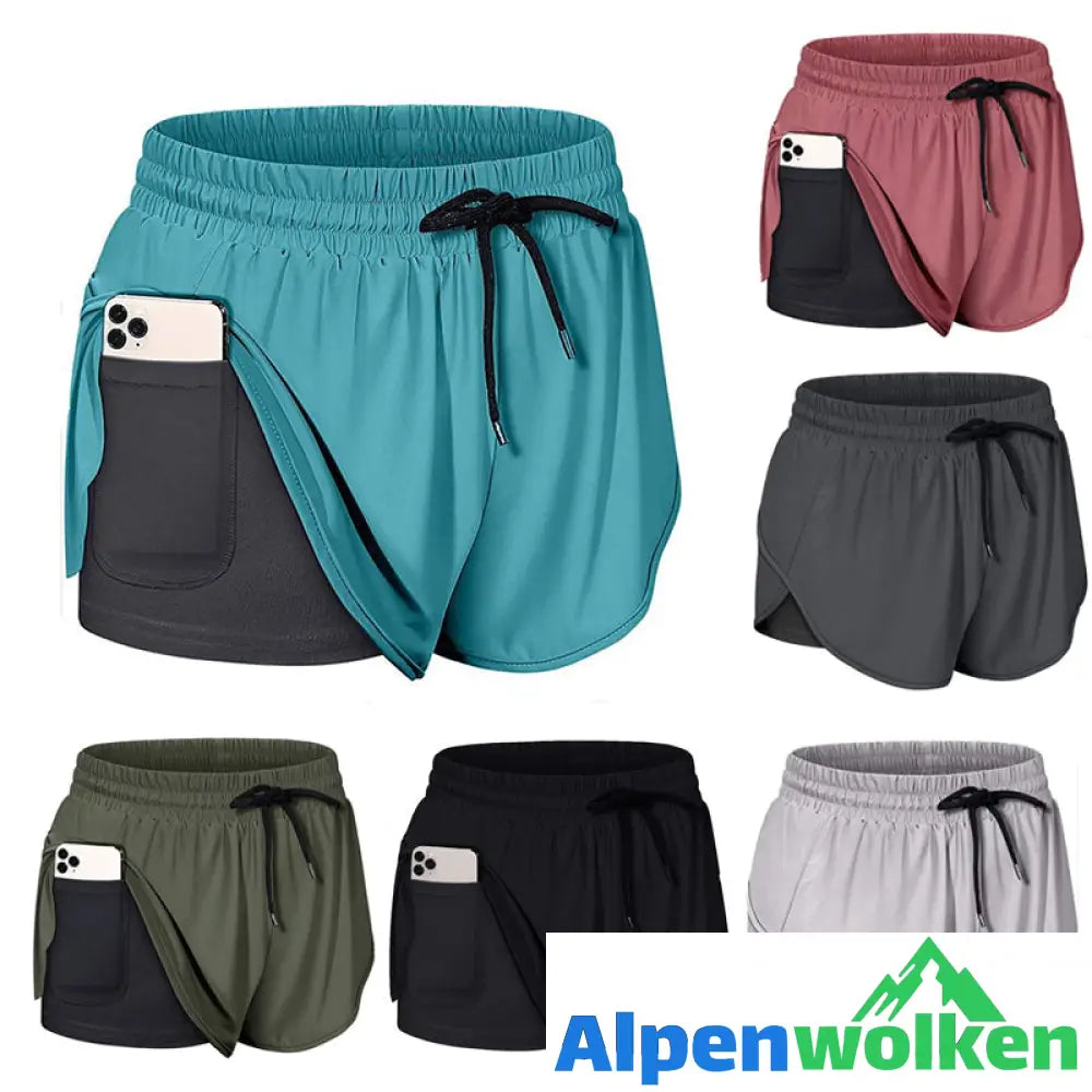 Alpenwolken - Sommer Zweilagige Trainingsshorts Mit Kordelzug