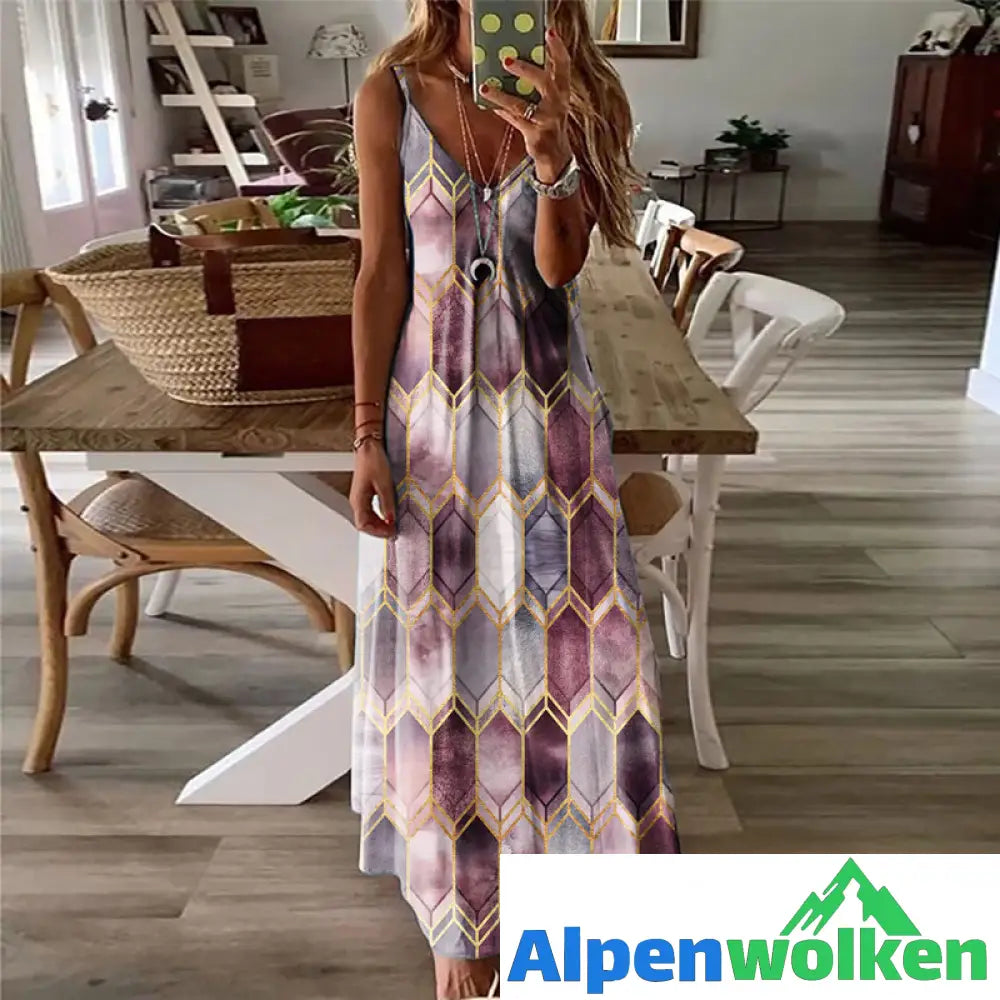 Alpenwolken - Sommerliches Lässig Bedrucktes Langes Kleid