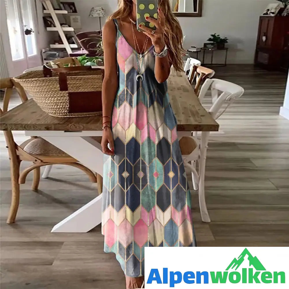 Alpenwolken - Sommerliches Lässig Bedrucktes Langes Kleid