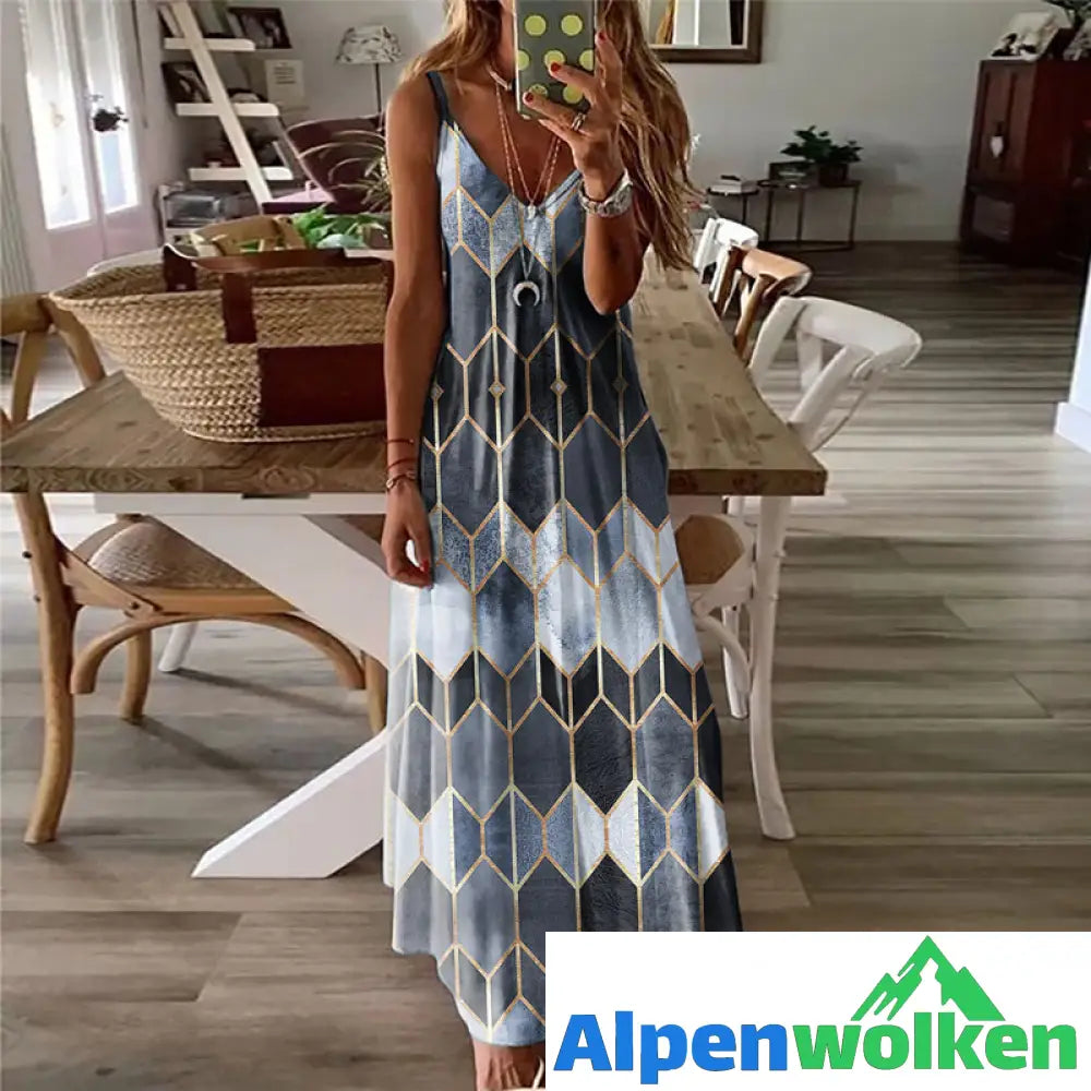 Alpenwolken - Sommerliches Lässig Bedrucktes Langes Kleid