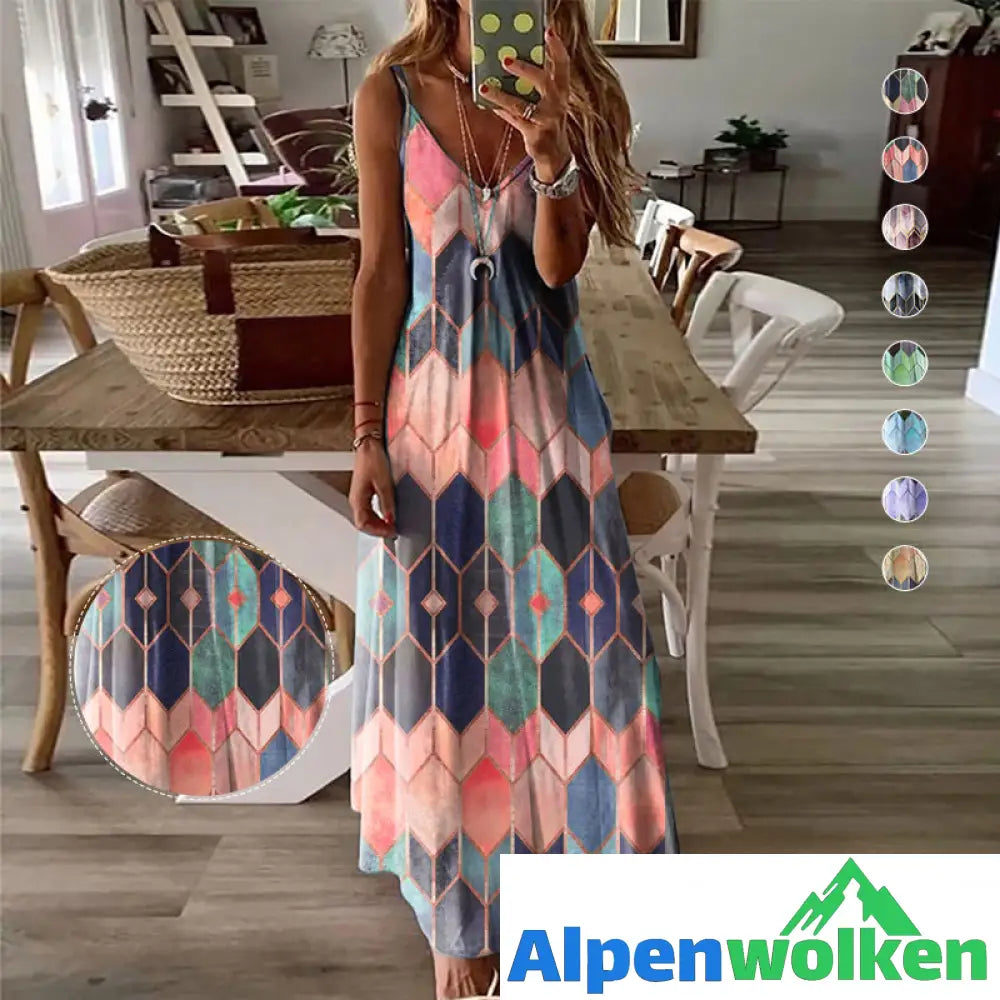 Alpenwolken - Sommerliches Lässig Bedrucktes Langes Kleid