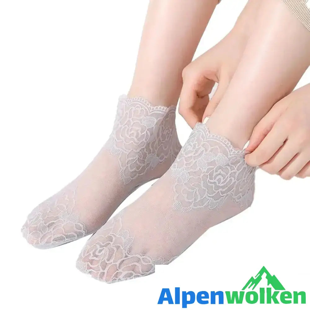 Alpenwolken - Sommersocken Aus Dünner Spitze grau 6 Paar