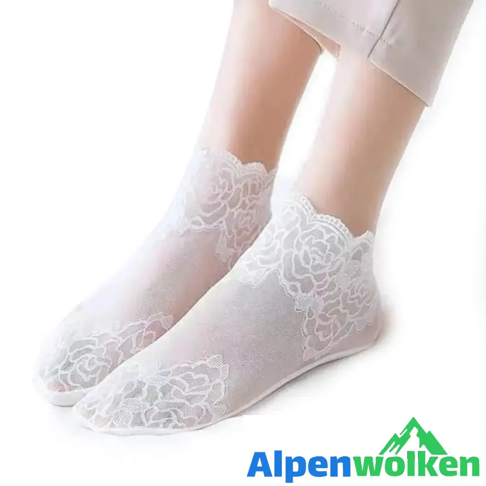 Alpenwolken - Sommersocken Aus Dünner Spitze weiß 6 Paar