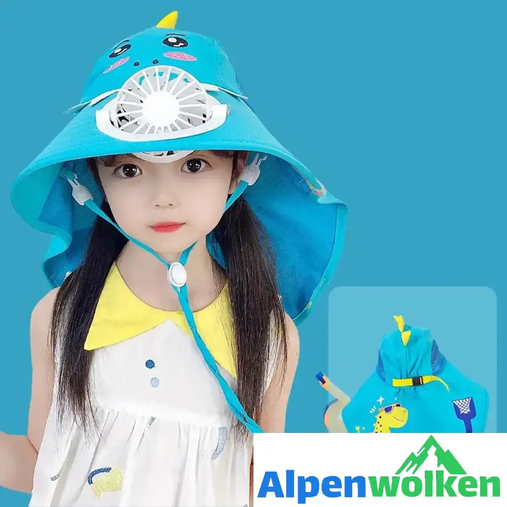 Alpenwolken - Sonnenhut für Kinder mit Ventilator blaues Monster