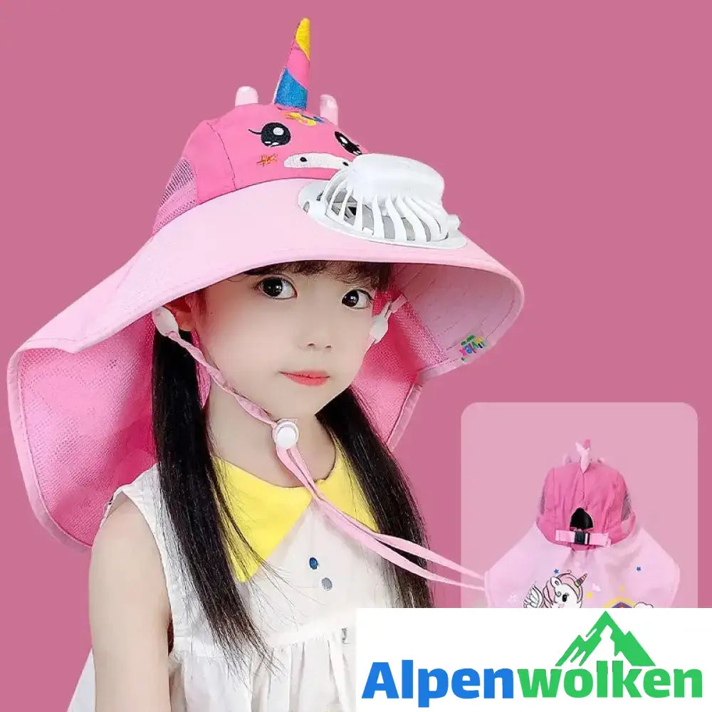 Alpenwolken - Sonnenhut für Kinder mit Ventilator rosa Einhorn