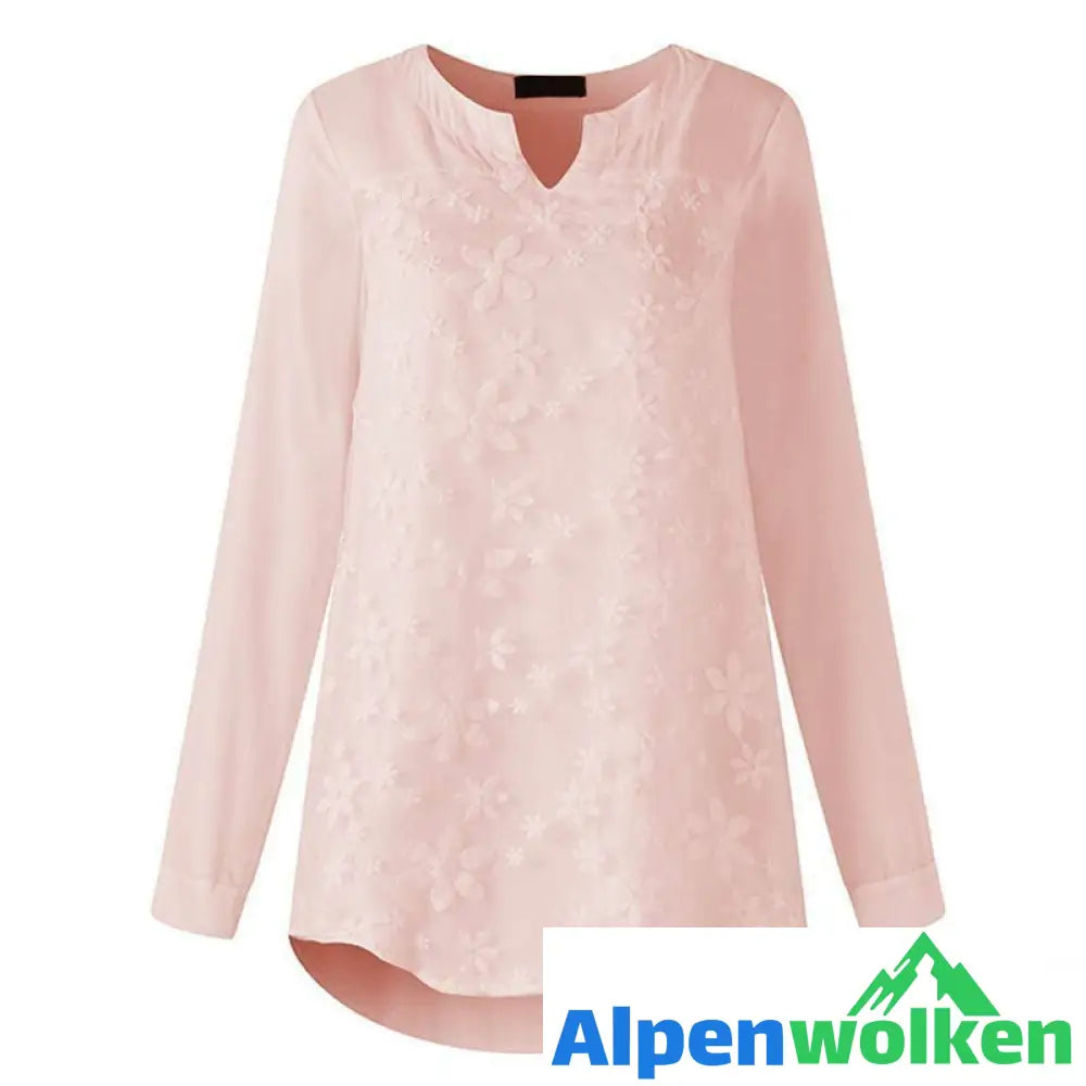 Alpenwolken - Spitzenbestickte Bluse Aus Baumwoll Und Leinen