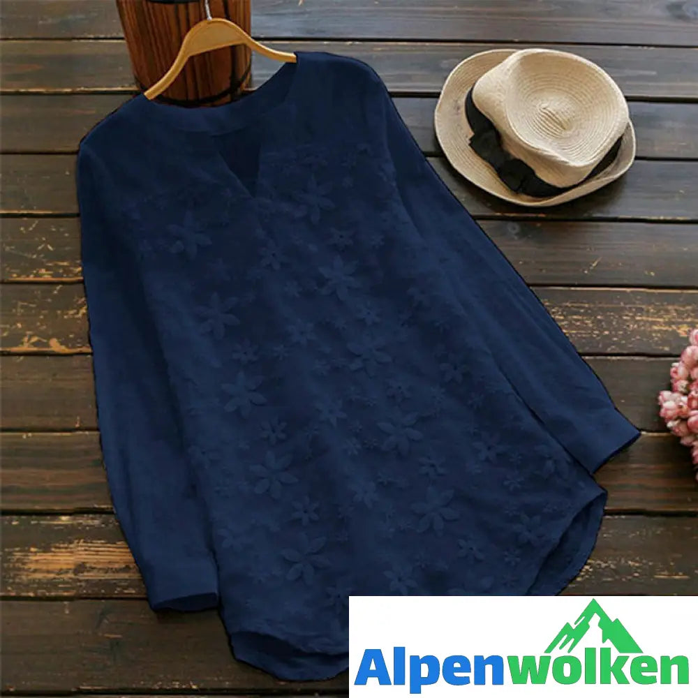 Alpenwolken - Spitzenbestickte Bluse Aus Baumwoll Und Leinen