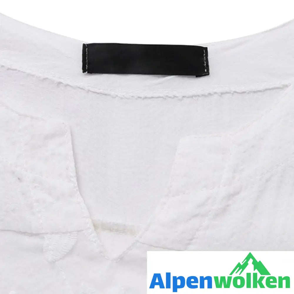 Alpenwolken - Spitzenbestickte Bluse Aus Baumwoll Und Leinen