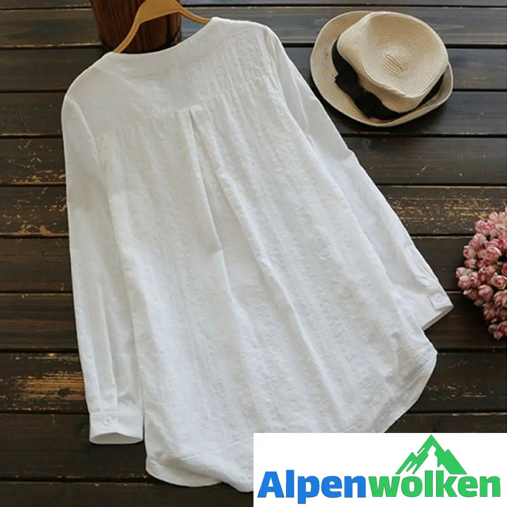 Alpenwolken - Spitzenbestickte Bluse Aus Baumwoll Und Leinen