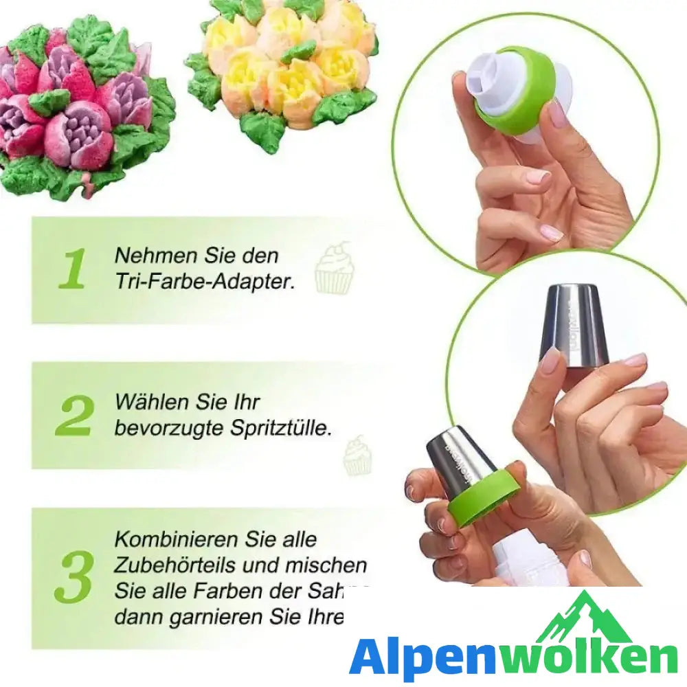 Alpenwolken - Spritztüllen Set aus Edelstahl (13 teilig) für Cupcakes & Kuchen Dekoraktion