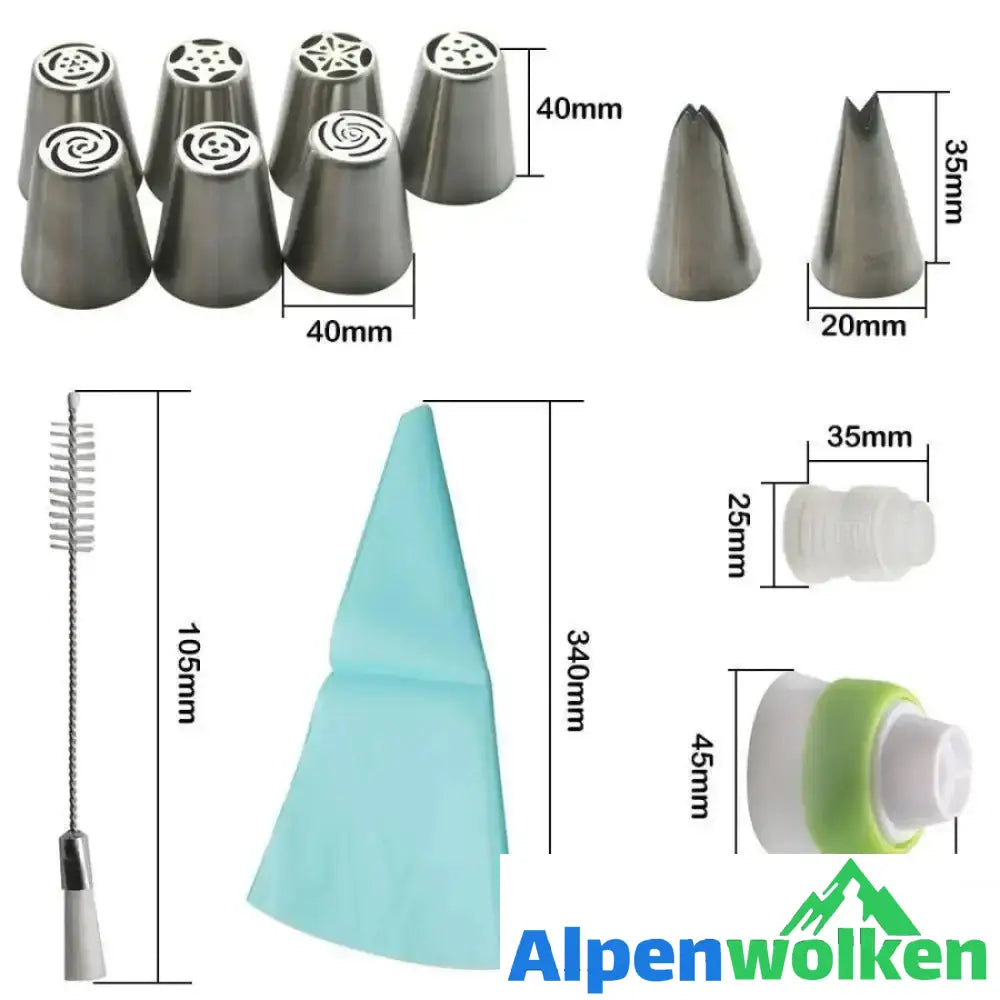 Alpenwolken - Spritztüllen Set aus Edelstahl (13 teilig) für Cupcakes & Kuchen Dekoraktion