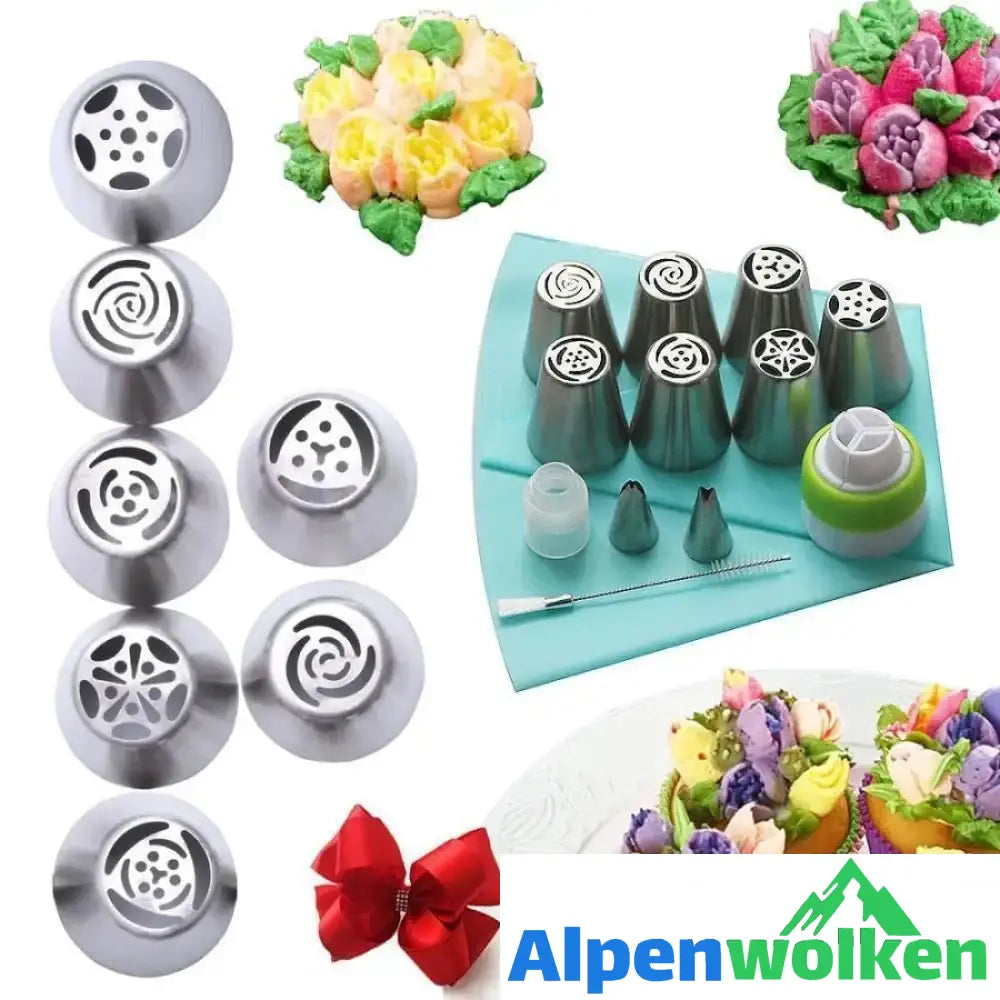 Alpenwolken - Spritztüllen Set aus Edelstahl (13 teilig) für Cupcakes & Kuchen Dekoraktion