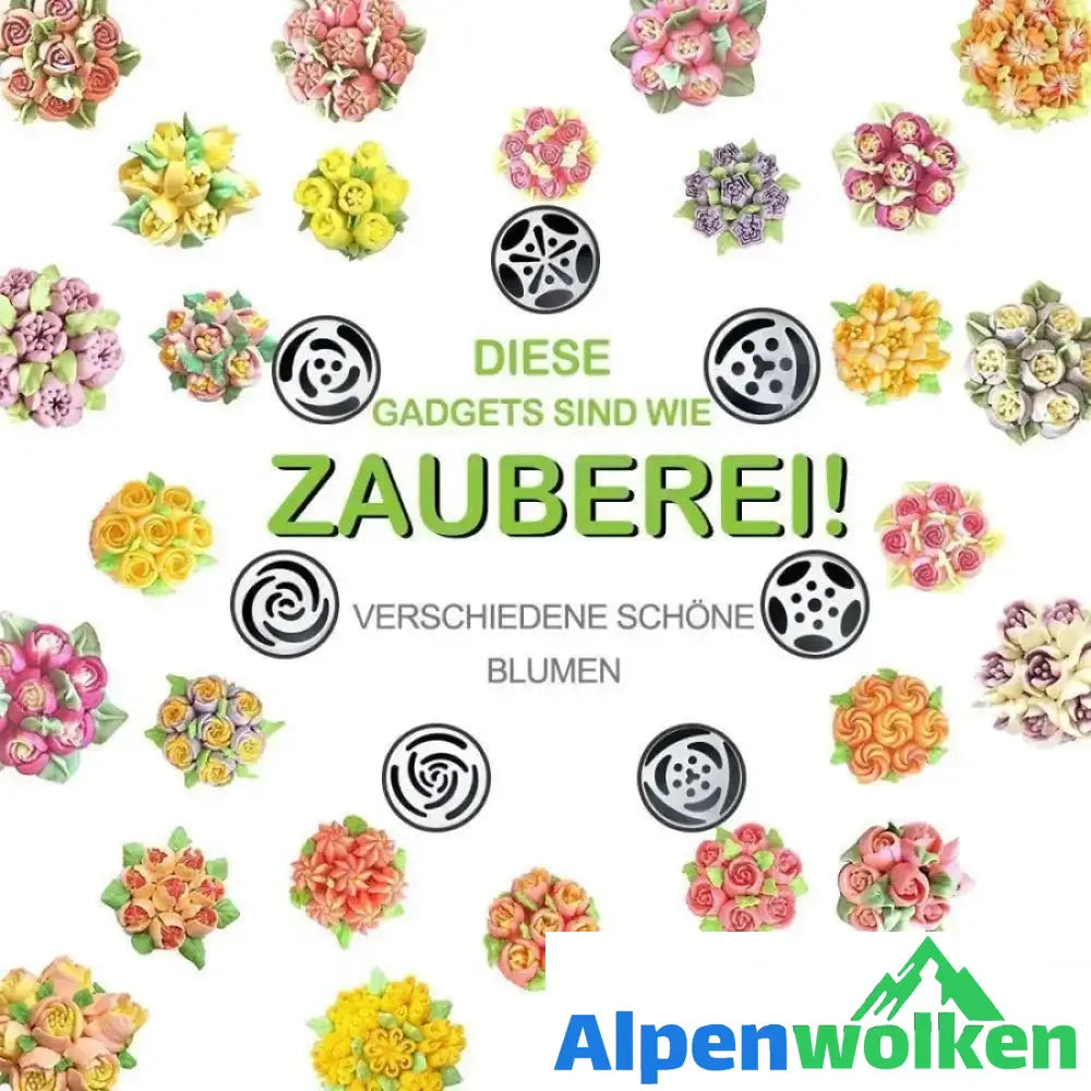 Alpenwolken - Spritztüllen Set aus Edelstahl (13 teilig) für Cupcakes & Kuchen Dekoraktion