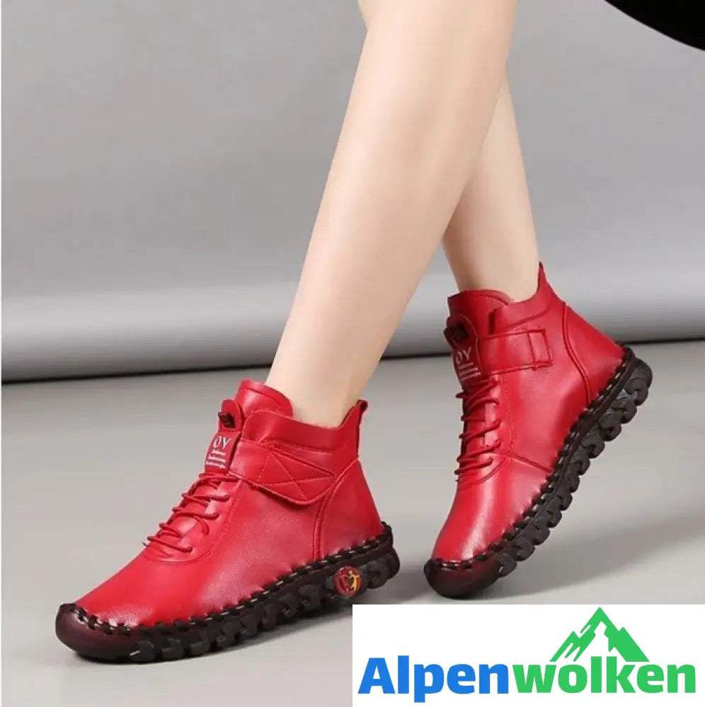 Alpenwolken - Stiefel Winter Orthopädische Für Frauen Herbst Lederschuhe Mit Fell Schwarz Mokassins Frau Knöchel Mama Plüsch Booties