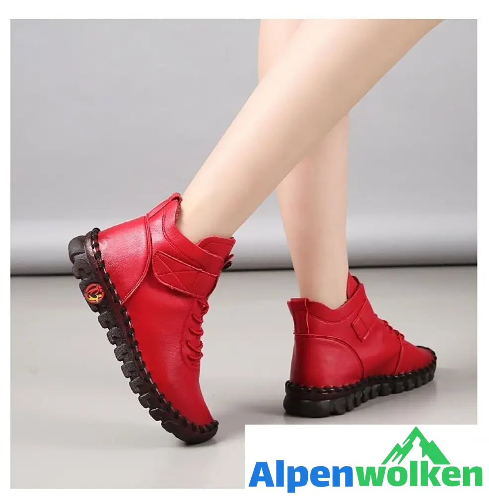 Alpenwolken - Stiefel Winter Orthopädische Für Frauen Herbst Lederschuhe Mit Fell Schwarz Mokassins Frau Knöchel Mama Plüsch Booties