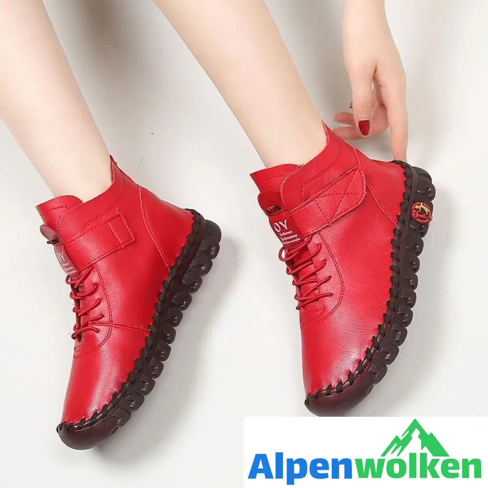 Alpenwolken - Stiefel Winter Orthopädische Für Frauen Herbst Lederschuhe Mit Fell Schwarz Mokassins Frau Knöchel Mama Plüsch Booties