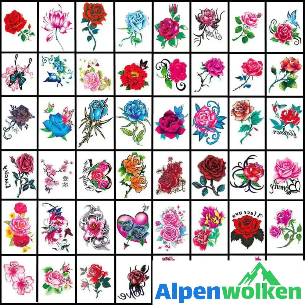 Alpenwolken - Stilvolle und kreative 3D-Tattoo-Sticker 50STK 50 Blumen