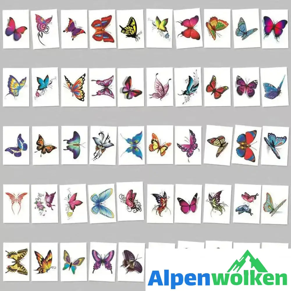 Alpenwolken - Stilvolle und kreative 3D-Tattoo-Sticker 50STK 50 Schmetterlinge